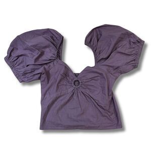 Sim & Sam Peasant Ruched Puff Sleeve Blouse - Purple, S